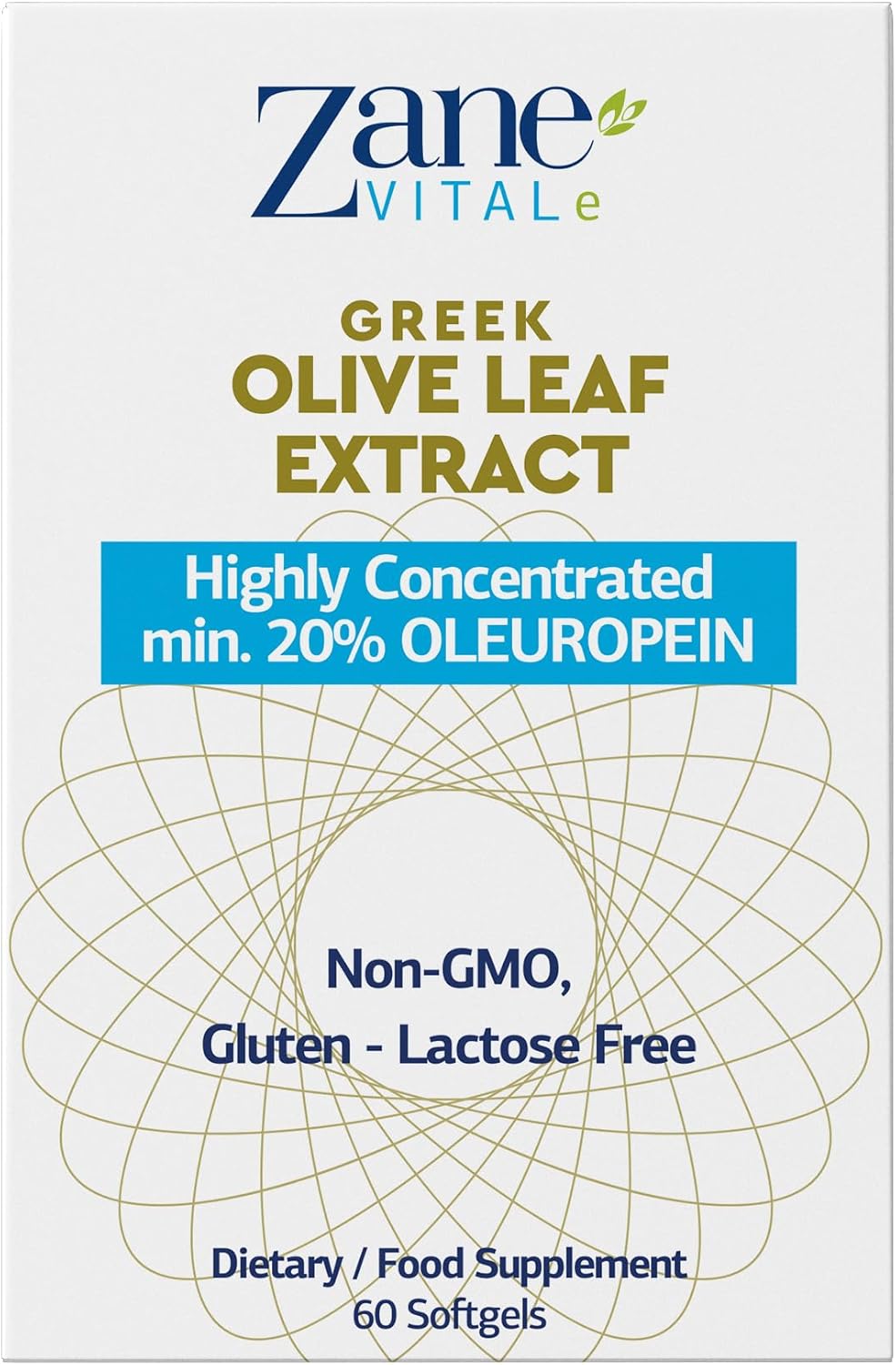 Zane VITALe Greek Olive Leaf Extract Capsules - 20% Oleuropein for Immune & Blood Pressure Support - Cardiovascular Health - 60 ct Non-GMO, Gluten-Free, Lactose-Free, Paraben-Free