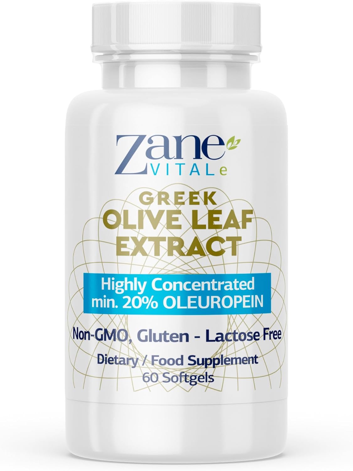 Zane VITALe Greek Olive Leaf Extract Capsules - 20% Oleuropein for Immune & Blood Pressure Support - Cardiovascular Health - 60 ct Non-GMO, Gluten-Free, Lactose-Free, Paraben-Free