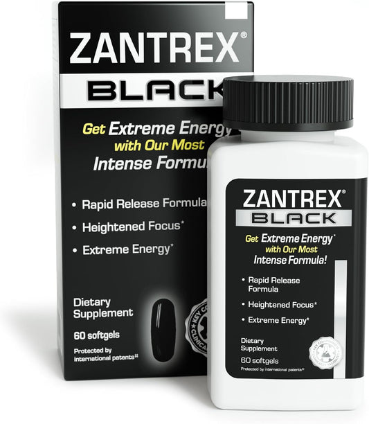 Zantrex Black Softgels - Natural Energy Boost, Metabolism Support, Appetite Control - 300MG Caffeine, Yerba Mate, Damiana, Guarana - 60 Count
