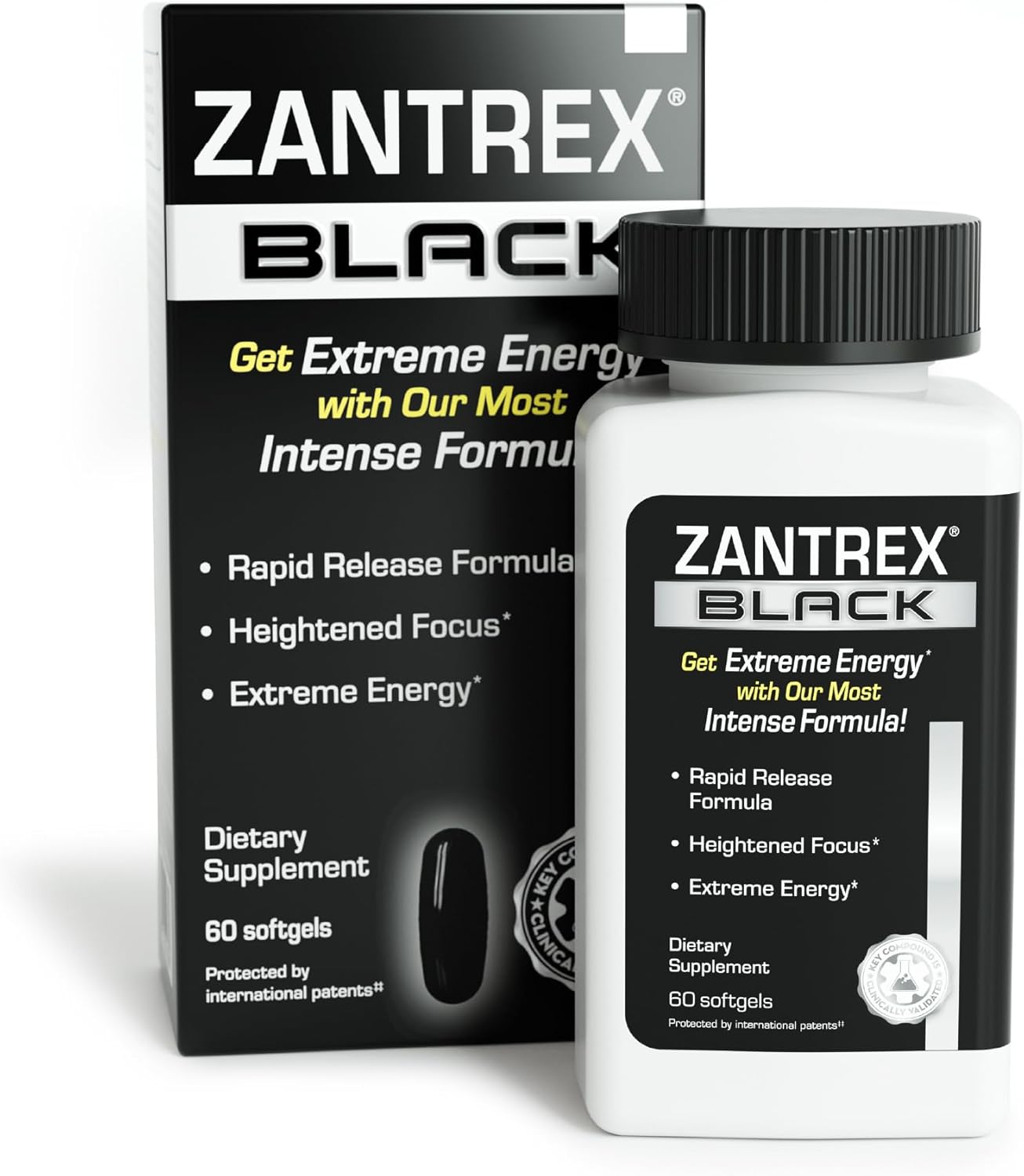 Zantrex Black Softgels - Natural Energy Boost, Metabolism Support, Appetite Control - 300MG Caffeine, Yerba Mate, Damiana, Guarana - 60 Count
