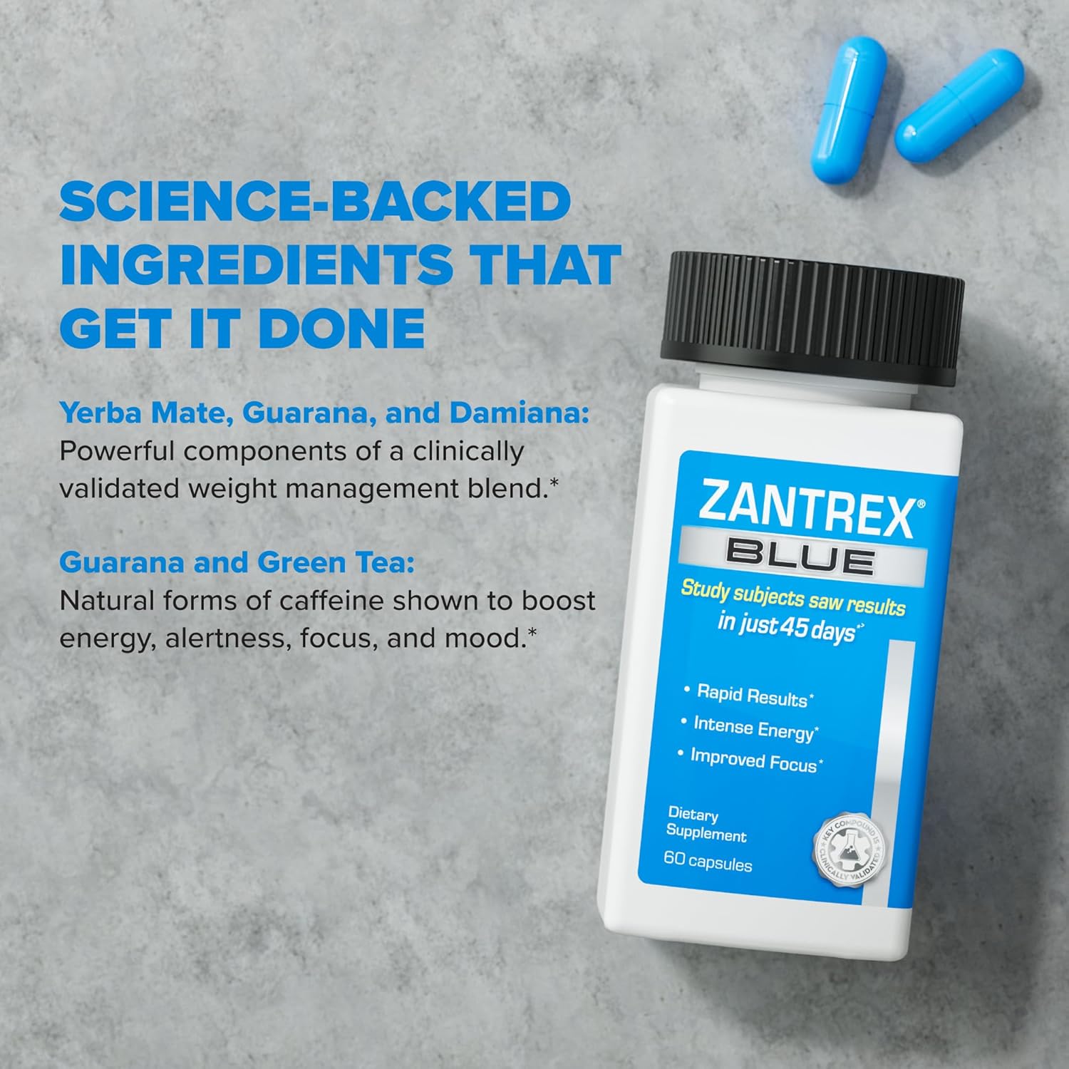 Zantrex Blue Energy Supplement - Natural 300MG Caffeine, Metabolism Boost, Appetite Control - 60 Count