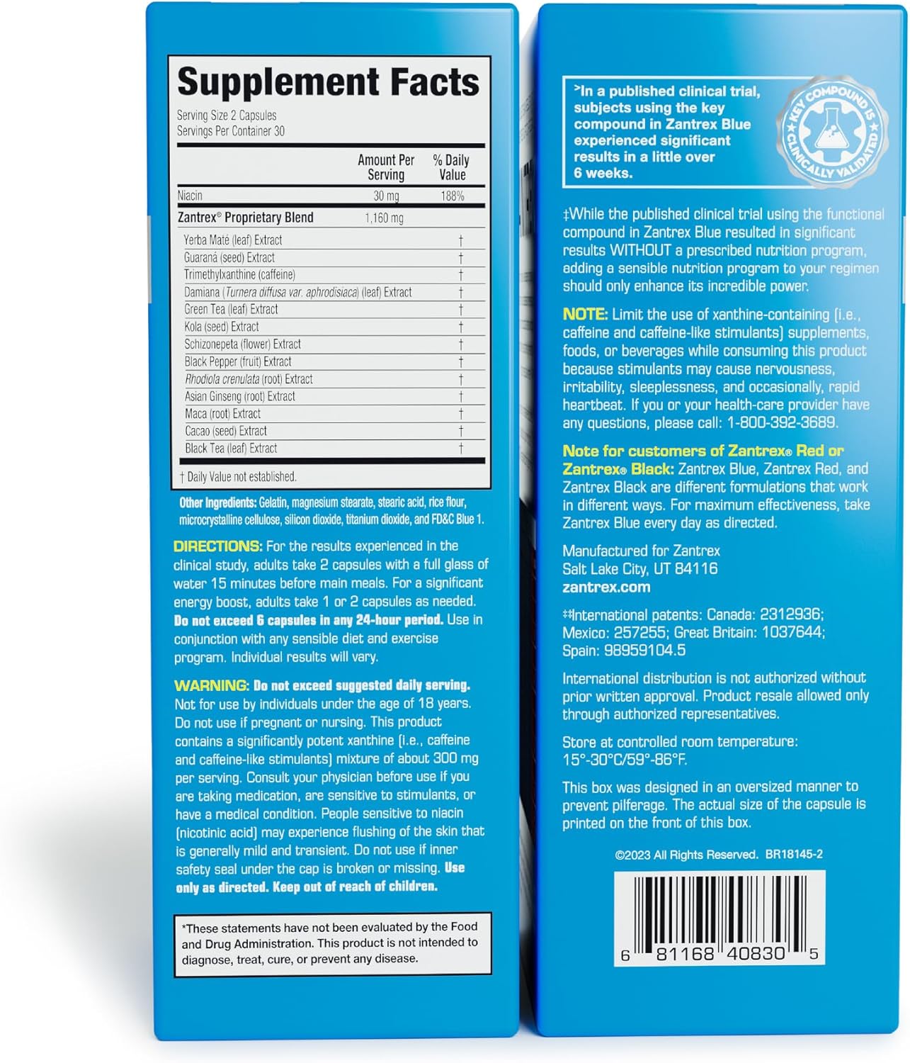 Zantrex Blue Energy Supplement - Natural 300MG Caffeine, Metabolism Boost, Appetite Control - 60 Count