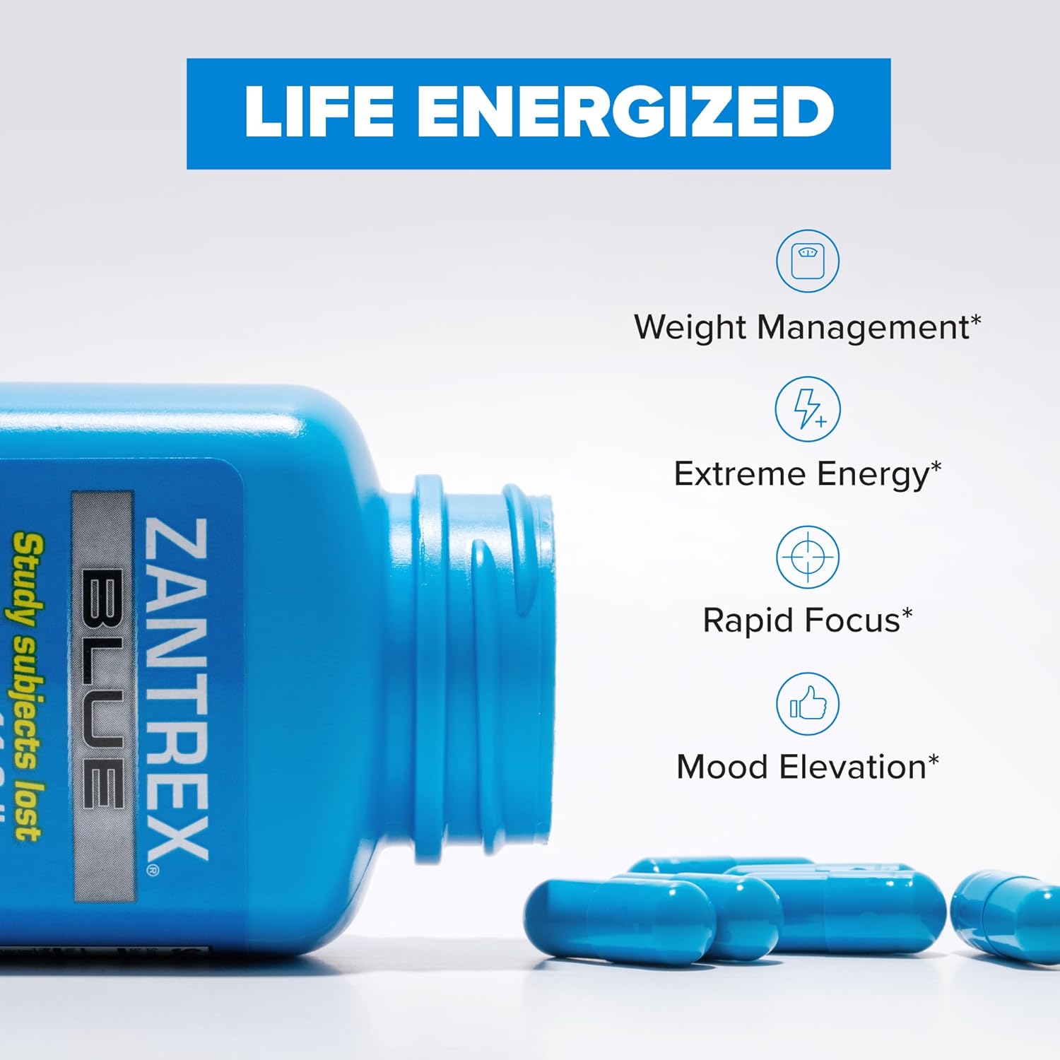 Zantrex Blue Energy Supplement - Natural 300MG Caffeine, Metabolism Boost, Appetite Control - 60 Count