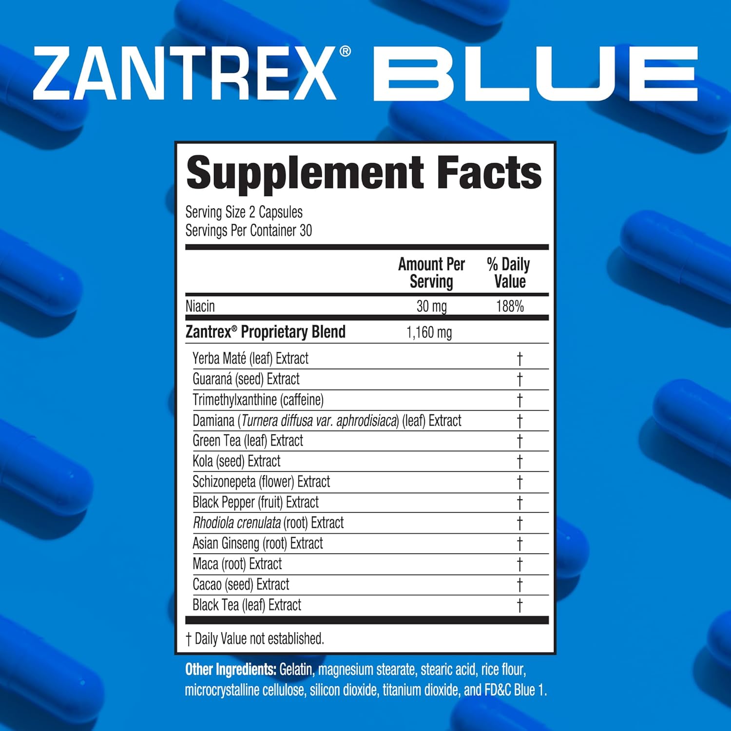 Zantrex Blue Energy Supplement - Natural 300MG Caffeine, Metabolism Boost, Appetite Control - 60 Count