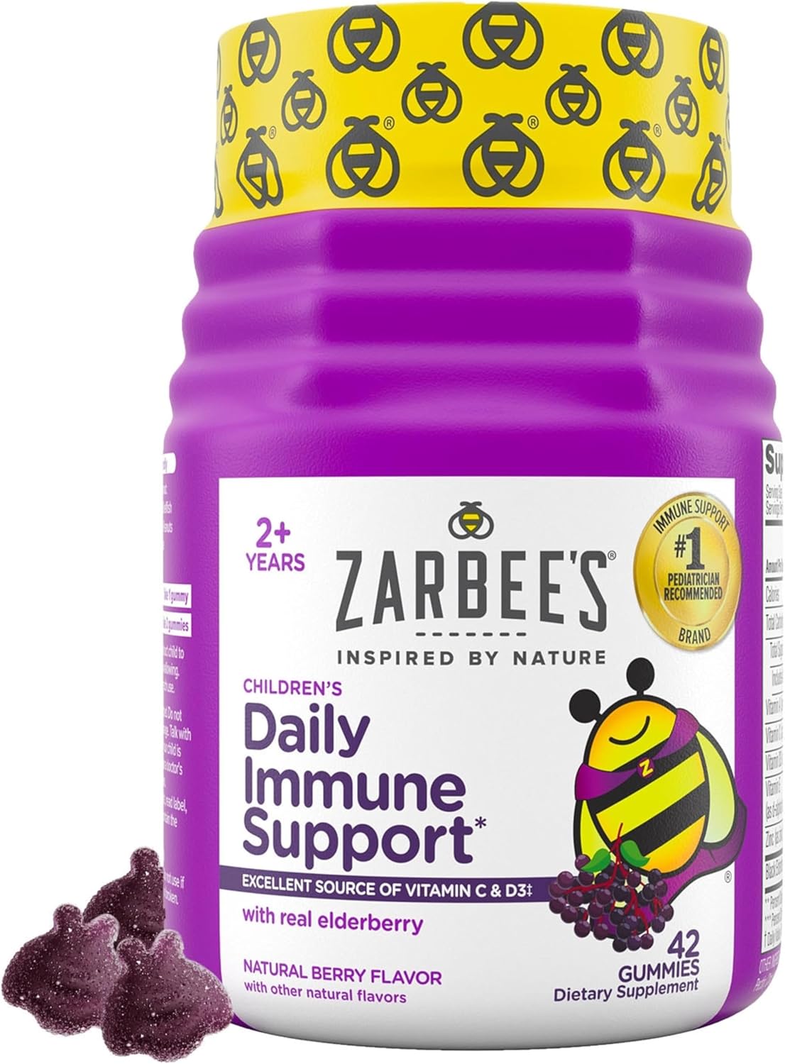 Zarbee's Children's Immune Support Gummies with Elderberry, Vitamins, and Zinc - 42 ct, Gluten-Free, No Artificial Flavors