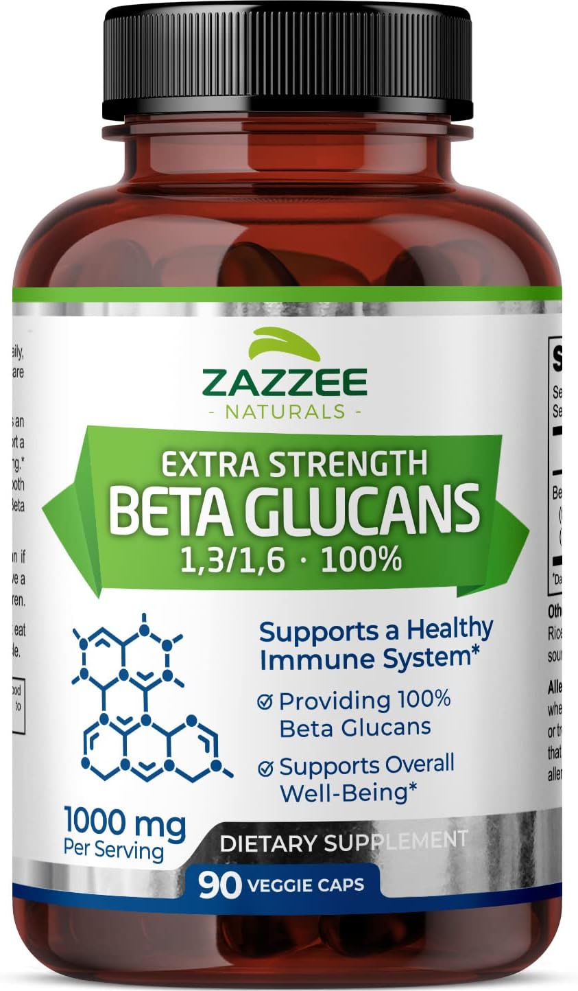 Zazzee Extra Strength Beta Glucans 1000mg - 90 Vegan Capsules - Immune System Support - Vegetarian - Non-GMO - All-Natural