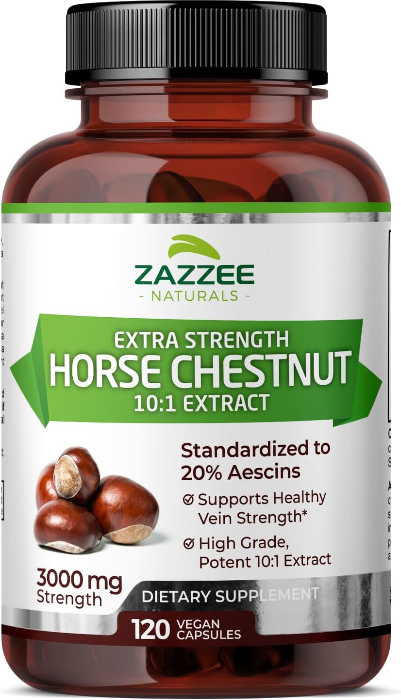 Zazzee Extra Strength Horse Chestnut Extract 3000 mg - 4 Month Supply - 120 Vegan Capsules - 20% Aescins - Non-GMO - Made in USA