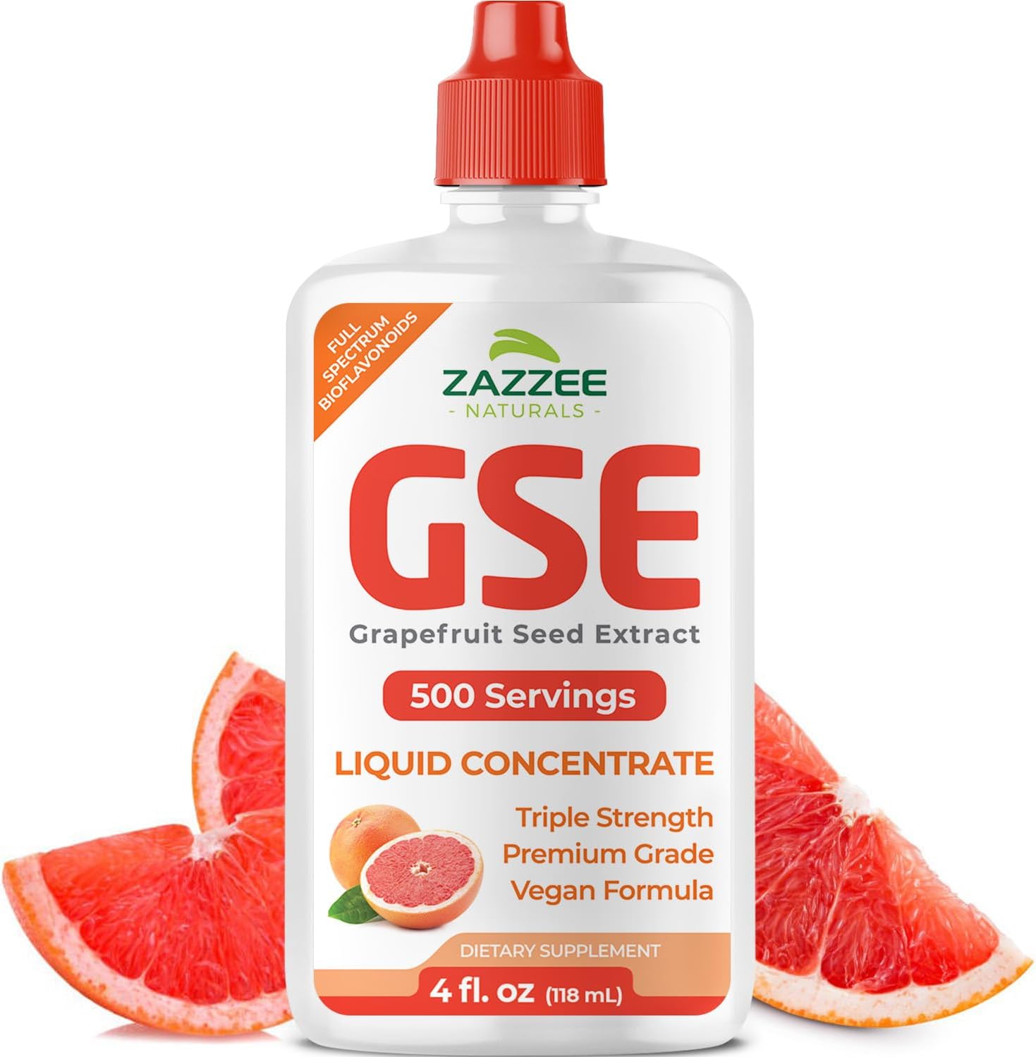 Zazzee GSE Liquid Grapefruit Seed Extract Concentrate, Triple Strength 300mg, 4oz Bottle, Vegan, Gluten Free, All-Natural - 500 Servings