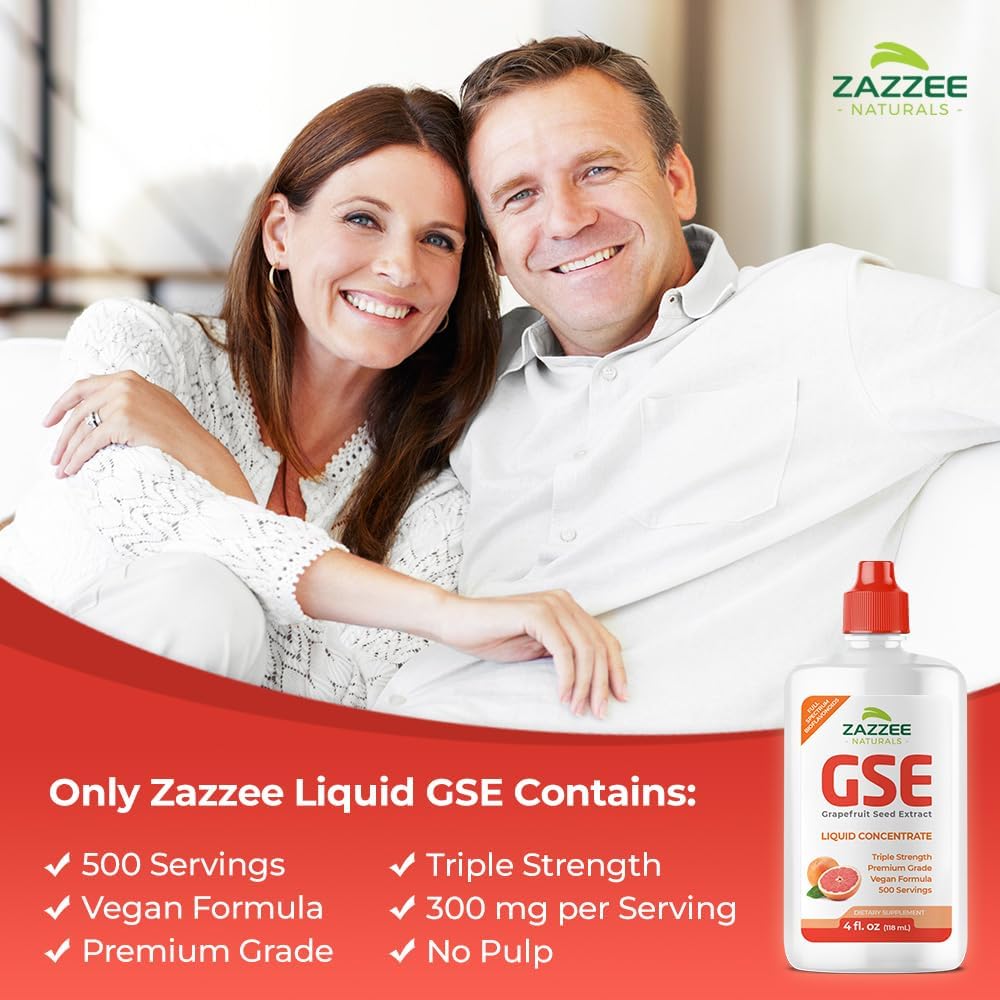 Zazzee GSE Liquid Grapefruit Seed Extract Concentrate, Triple Strength 300mg, 4oz Bottle, Vegan, Gluten Free, All-Natural - 500 Servings