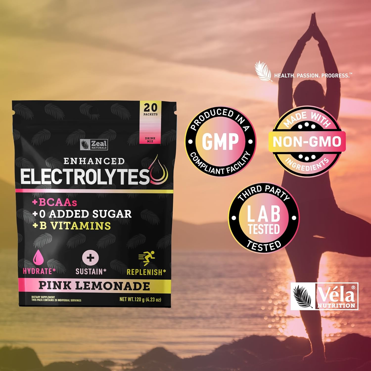 Zeal Naturals Electrolyte Powder Stick Packs - Pink Lemonade (20 Packets) Sugar-Free with BCAAs, B-Vitamins, Potassium, Zinc, Magnesium - Hydration Supplement for Keto Diet