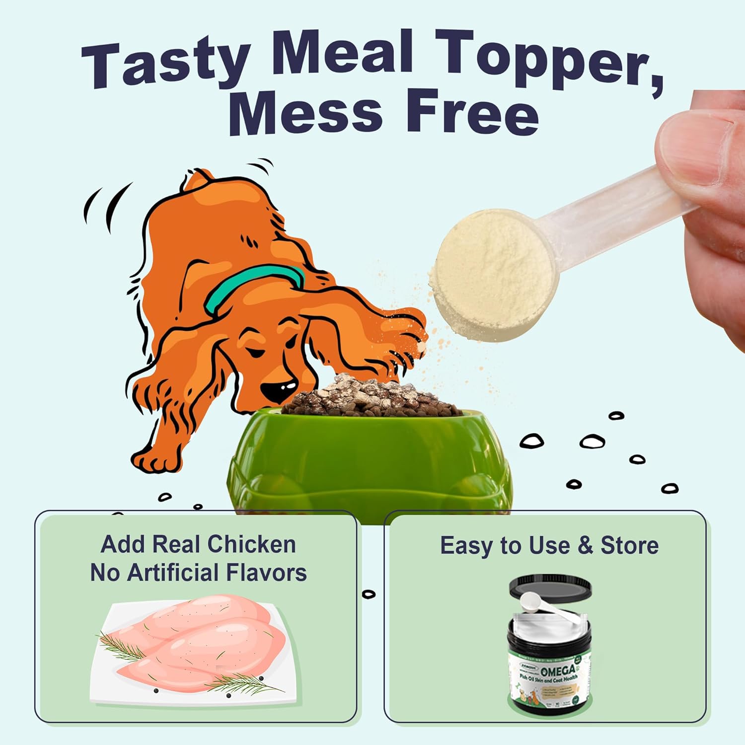 ZEBORA Omega 3 Fish Oil Powder for Dogs - Wild Caught EPA & DHA, Krill Oil, Kelp - Skin & Coat Supplement, Anti Itch, Joint Health, Allergy Relief