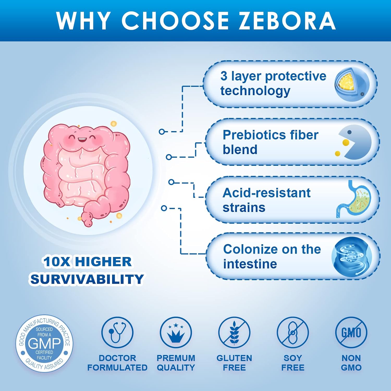 ZEBORA Probiotics for Men Digestive Health + Glucosamine Chondroitin MSM Supports - 50 Billion CFU + 1500mg Glucosamine