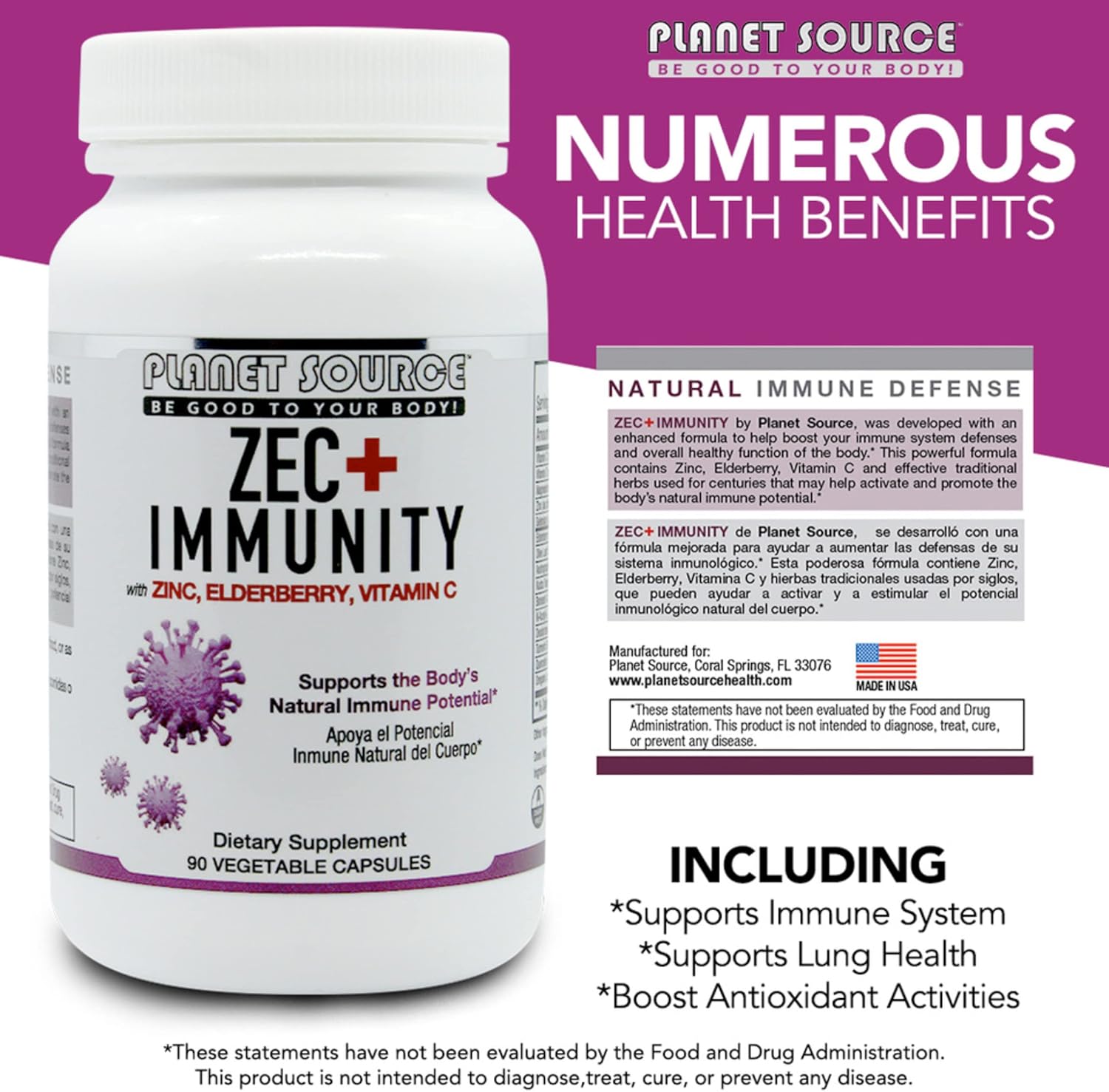 ZEC+ Immunity Elderberry Supplement with Zinc and Vitamin C - Natural Adult Vitamins for Healthy Living - 90 Veggie Capsules