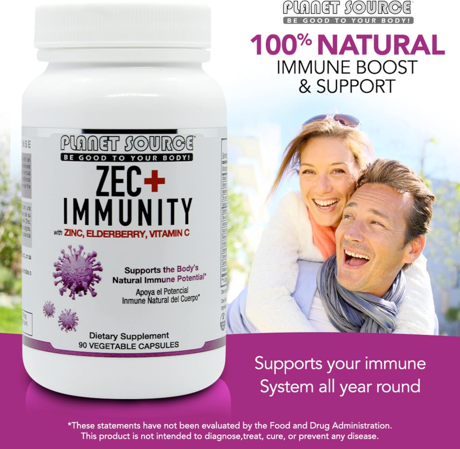 ZEC+ Immunity Elderberry Supplement with Zinc and Vitamin C - Natural Adult Vitamins for Healthy Living - 90 Veggie Capsules