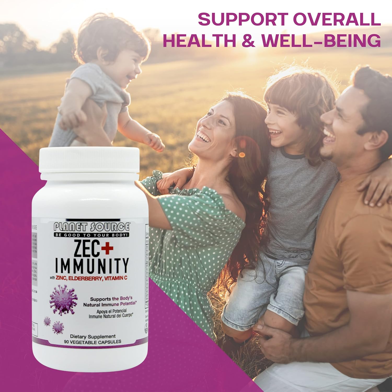 ZEC+ Immunity Elderberry Supplement with Zinc and Vitamin C - Natural Adult Vitamins for Healthy Living - 90 Veggie Capsules