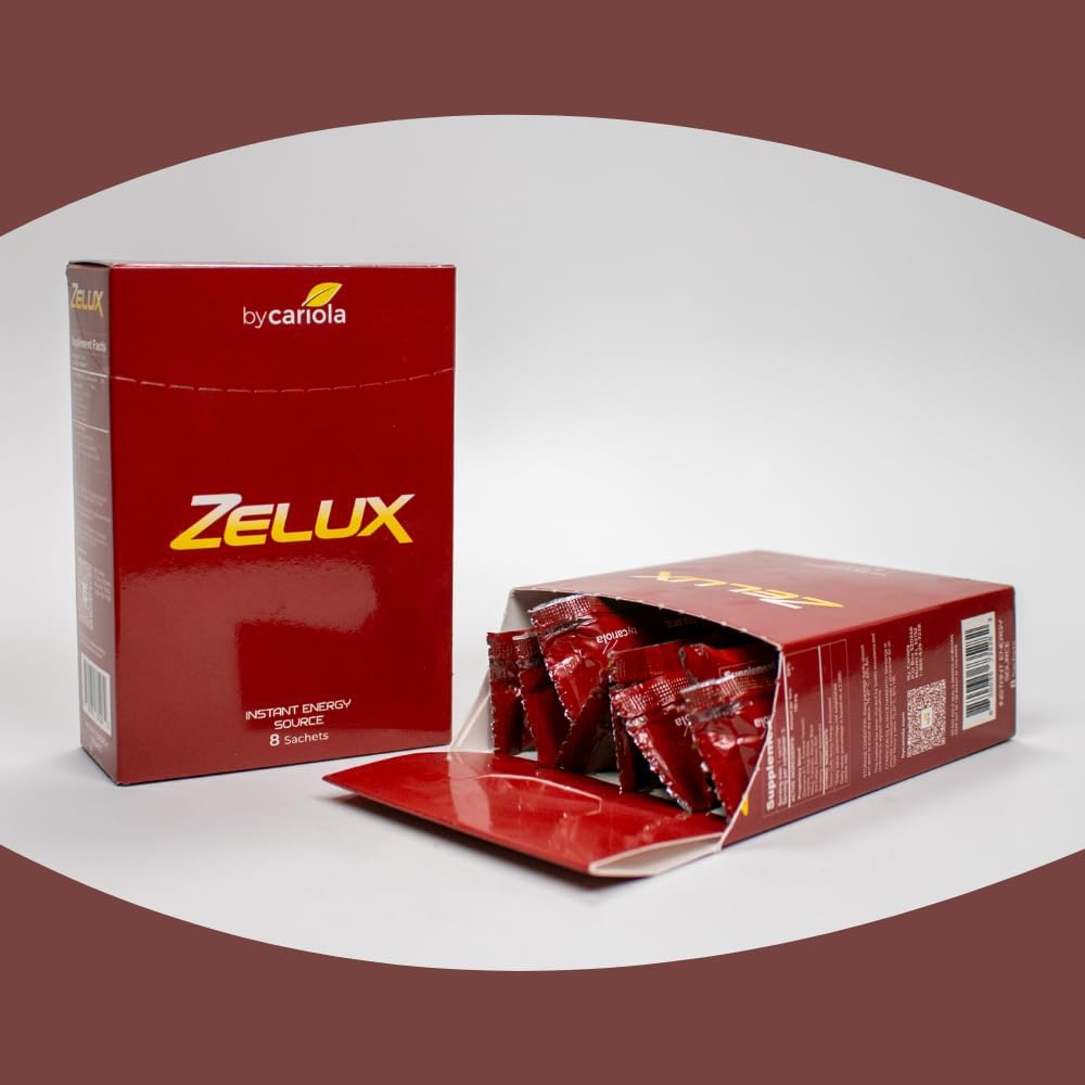 Zelux Energy Boost Supplement Box - Natural Stamina & Performance Support - Contains Damiana, Tribulus Terrestris, Ginkgo Biloba, Maca, & Korean Red Ginseng - 8 Sachets