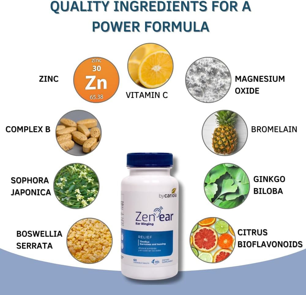 Zen Ear Tinnitus Relief Supplement with Vitamin C, Zinc, Magnesium Oxide, Bioflavonoids, and Herbal Blend for Ear Noise Sensitivity Support