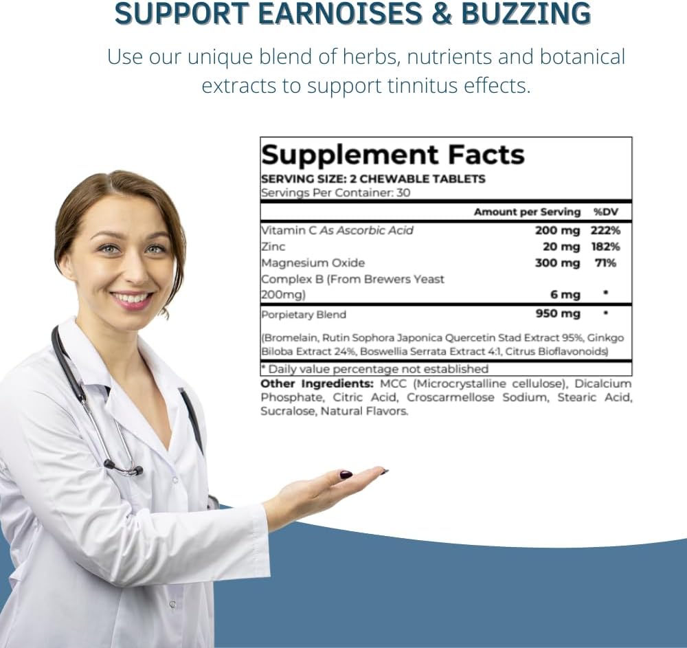 Zen Ear Tinnitus Relief Supplement with Vitamin C, Zinc, Magnesium Oxide, Bioflavonoids, and Herbal Blend for Ear Noise Sensitivity Support