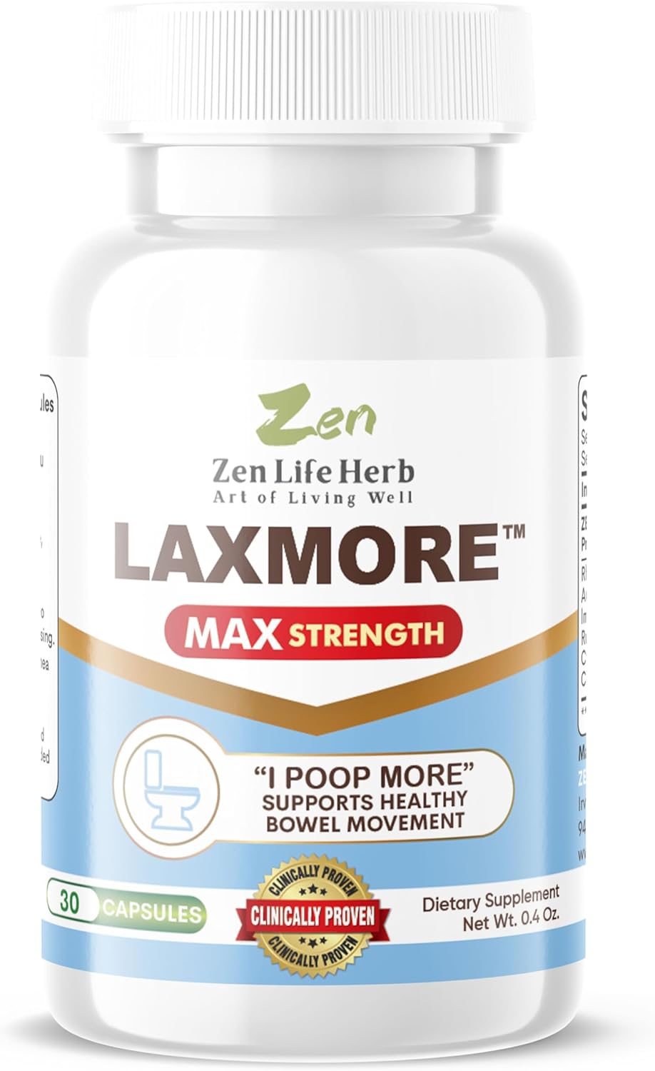 ZEN LIFE HERB LAXMORE: Natural Plant-Based Supplement for Max Strength Poop Increase (30 Capsules)
