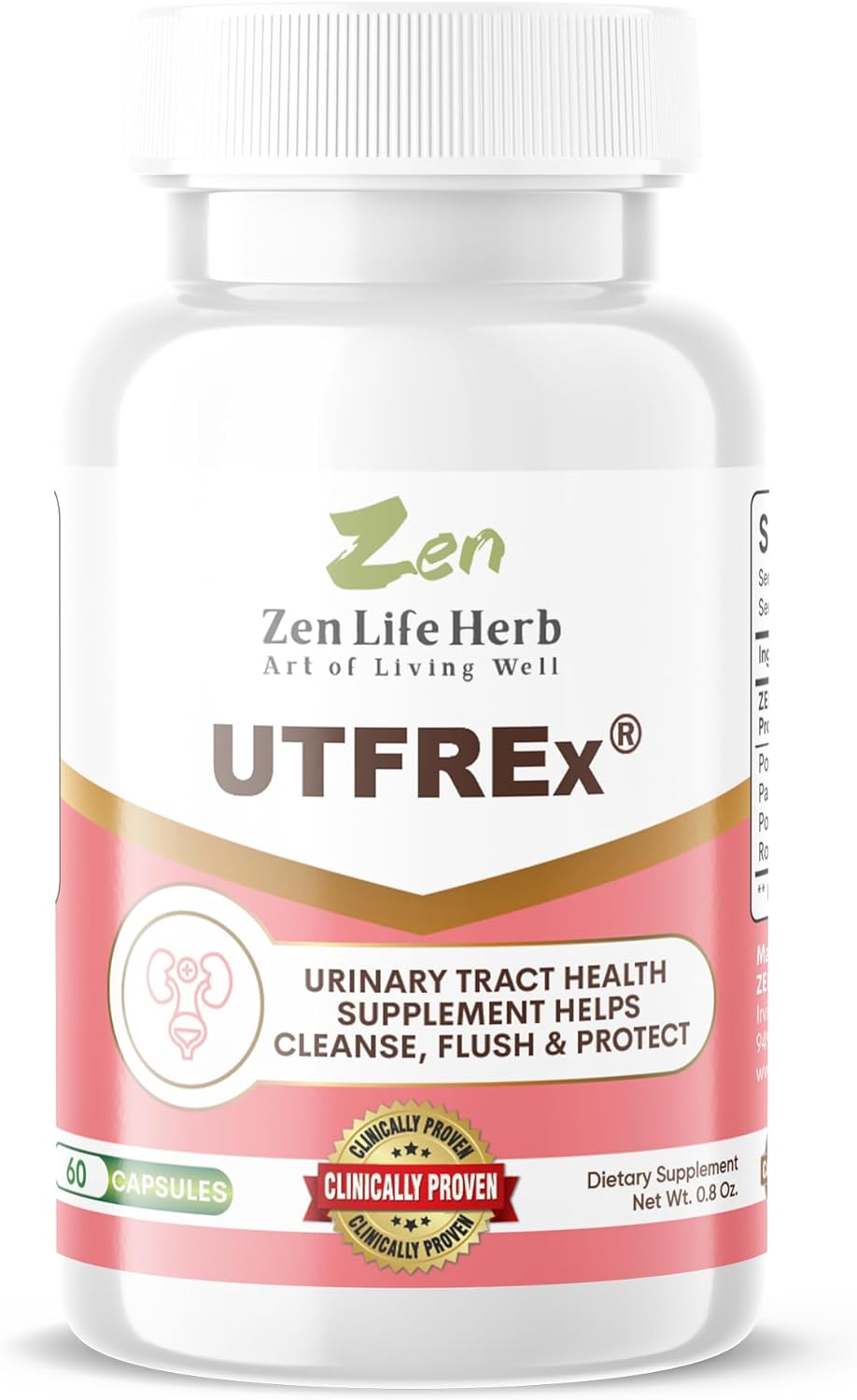 ZEN LIFE HERB UTFREx - Supports Urinary Tract Health and Immune System - Plant-Based Supplement (60 Capsules)