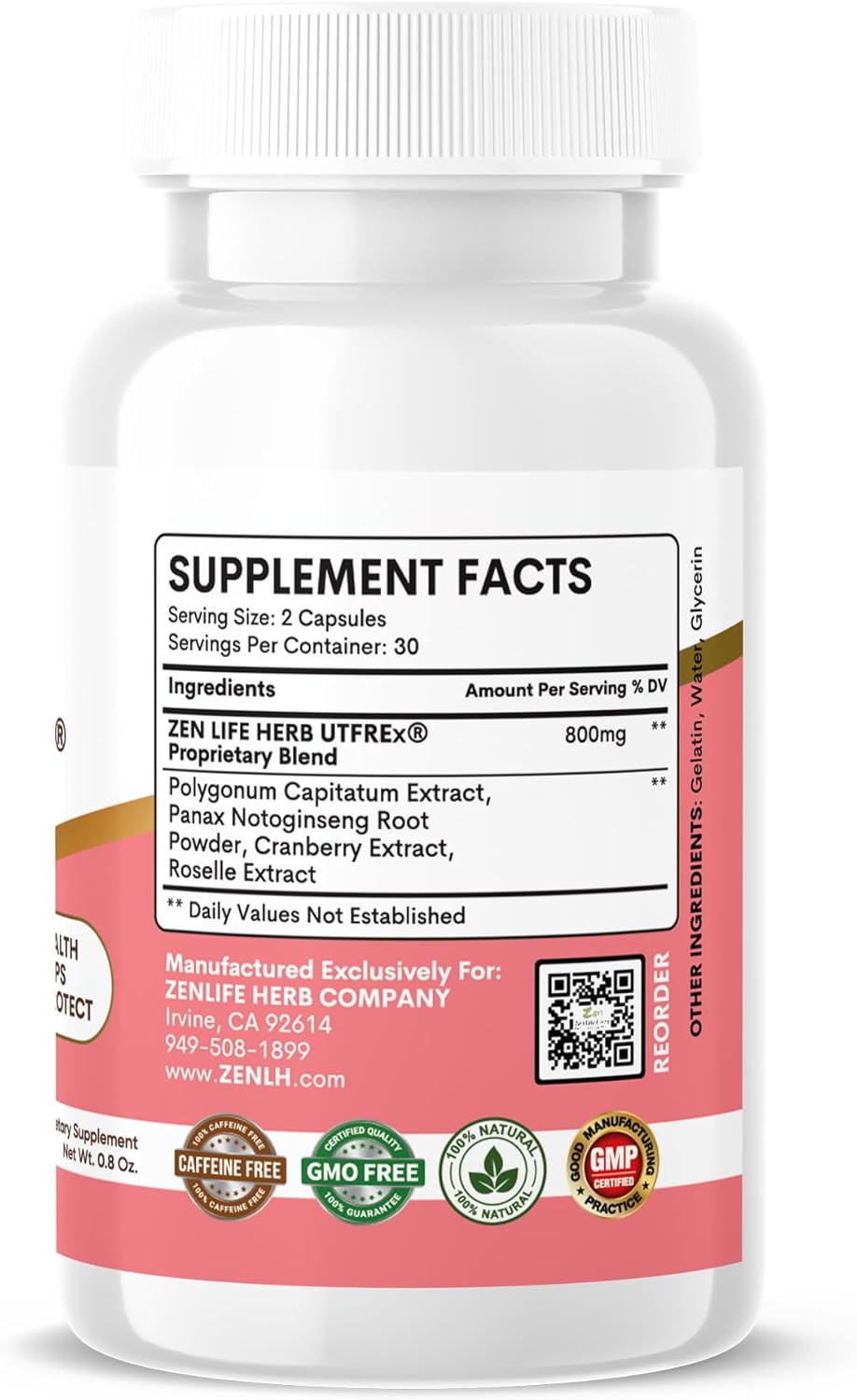 ZEN LIFE HERB UTFREx - Supports Urinary Tract Health and Immune System - Plant-Based Supplement (60 Capsules)