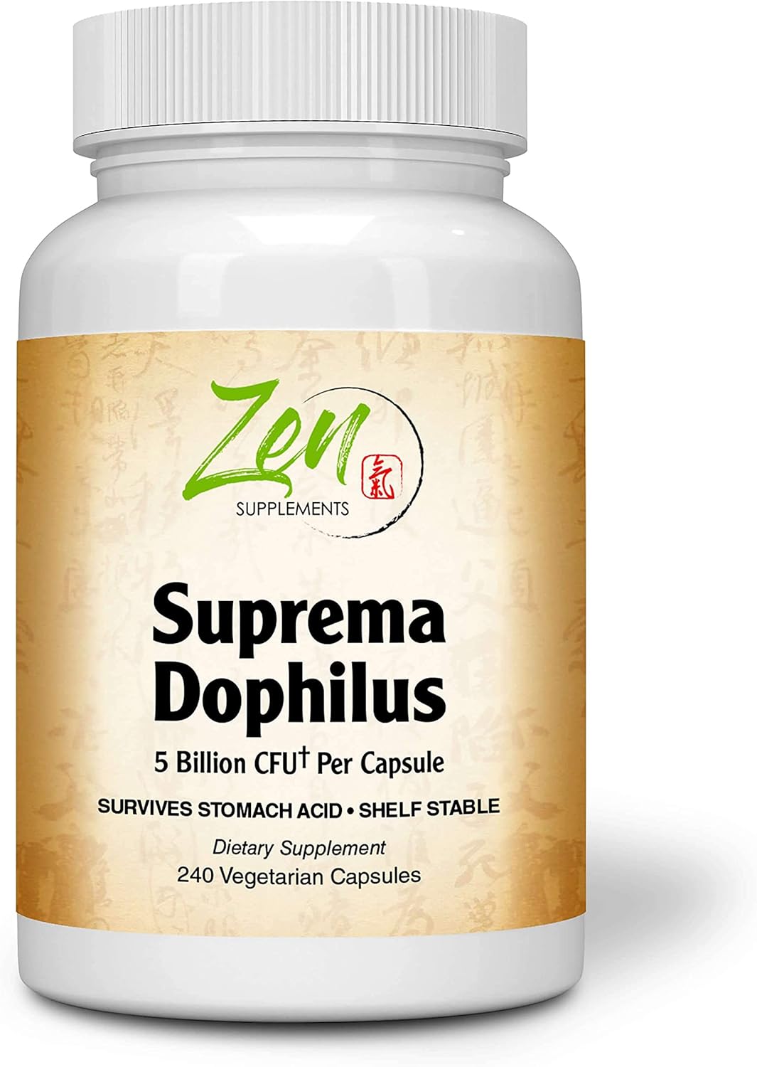 Zen Supplements Suprema-Dophilus Probiotic - 5 Billion CFU, 8 Strains, Shelf Stable & Acid Resistant, 240 Capsules - Supports GI & Immune Health