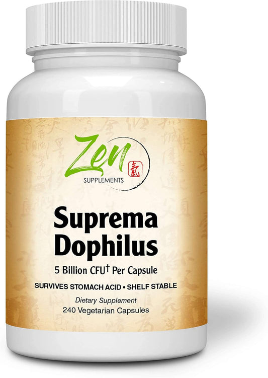 Zen Supplements Suprema-Dophilus Probiotic - 5 Billion CFU, 8 Strains, Shelf Stable & Acid Resistant, 240 Capsules - Supports GI & Immune Health