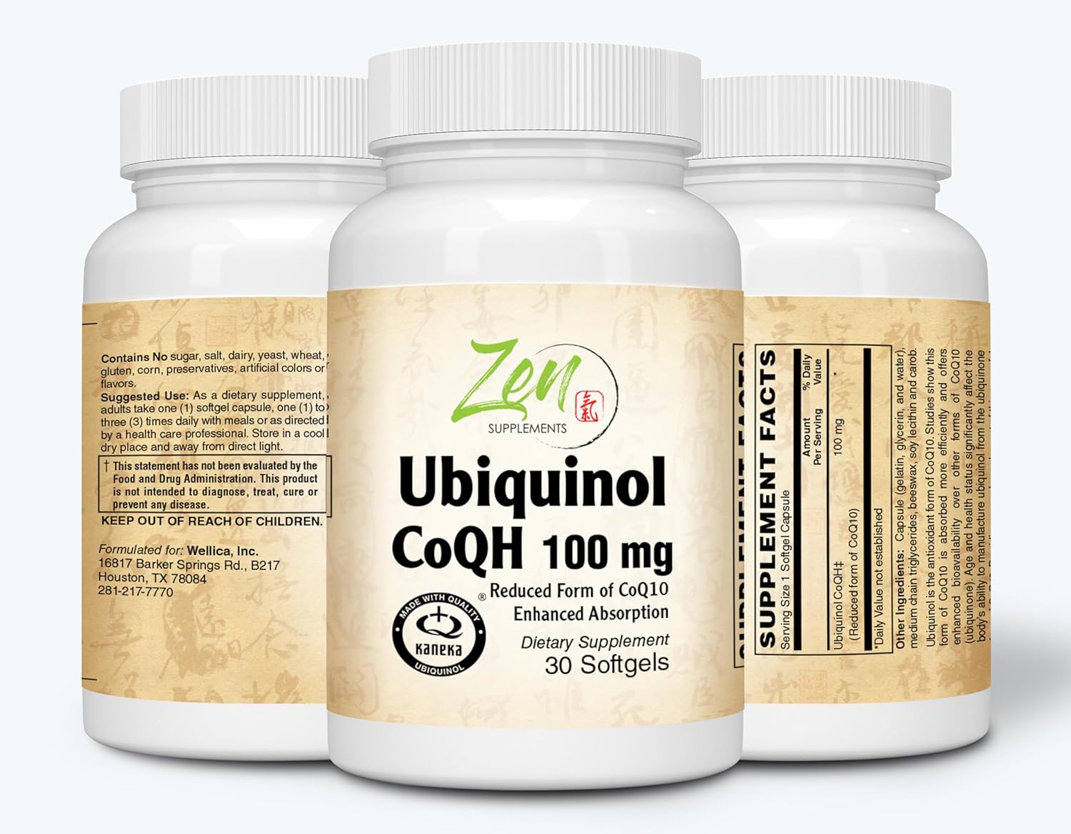 Zen Supplements Ubiquinol CoQ10 100mg Softgels - 30 Count