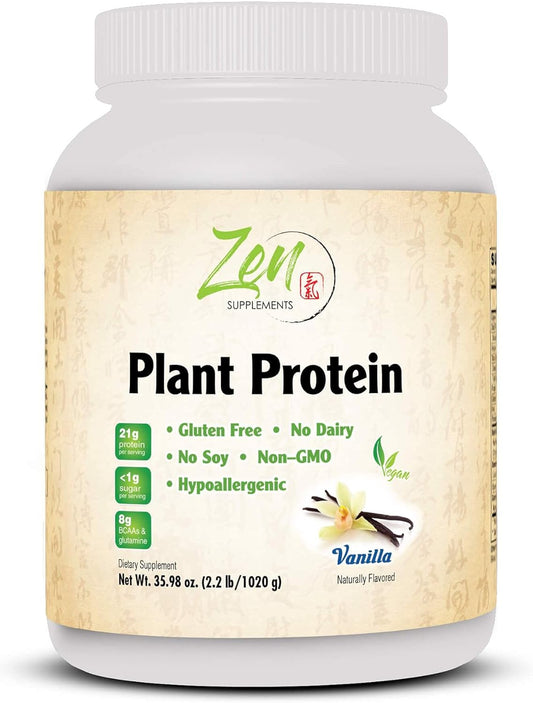 Zen Supplements Vanilla Plant Protein Powder - 2.2LB (1020G) - Vegan, Low Net Carbs, Gluten Free - 25g Protein Per Serving