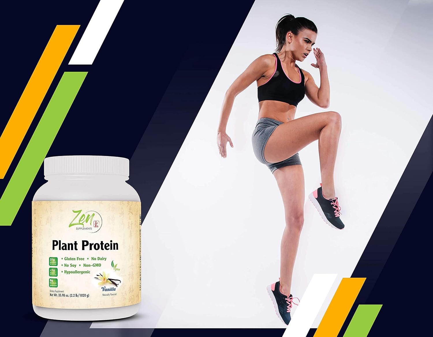 Zen Supplements Vanilla Plant Protein Powder - 2.2LB (1020G) - Vegan, Low Net Carbs, Gluten Free - 25g Protein Per Serving
