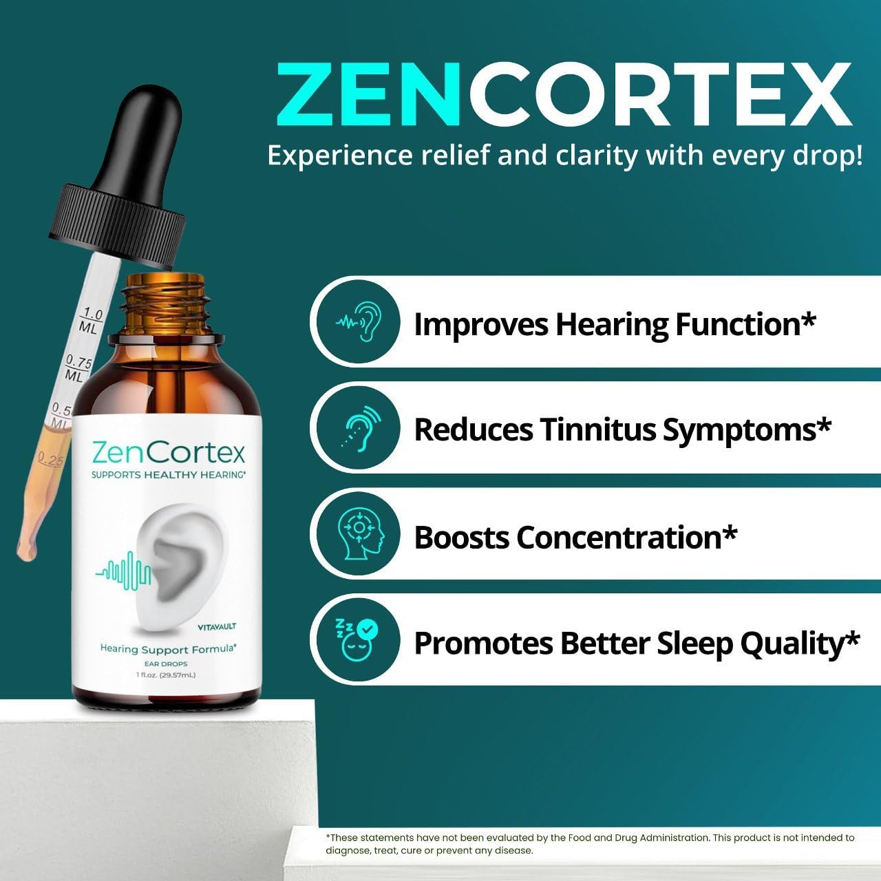 ZenCortex Tinnitus Relief Drops - Advanced Formula for Healthy Ear Support - Maximum Strength Supplement