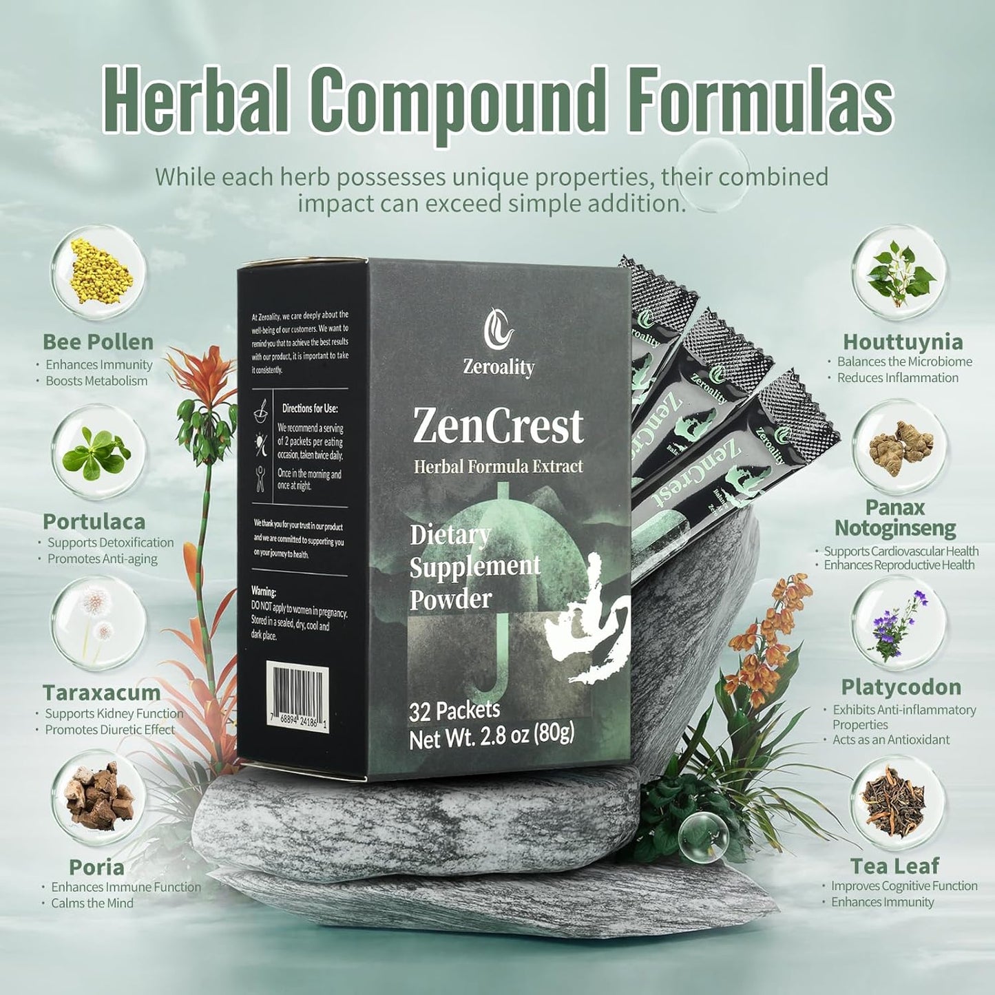 ZenCrest Prostate Supplement: Natural Chinese Herbal Formula, Promotes Healthy Prostate & Urogenital Function, Side Effect-Free (32 Packets)