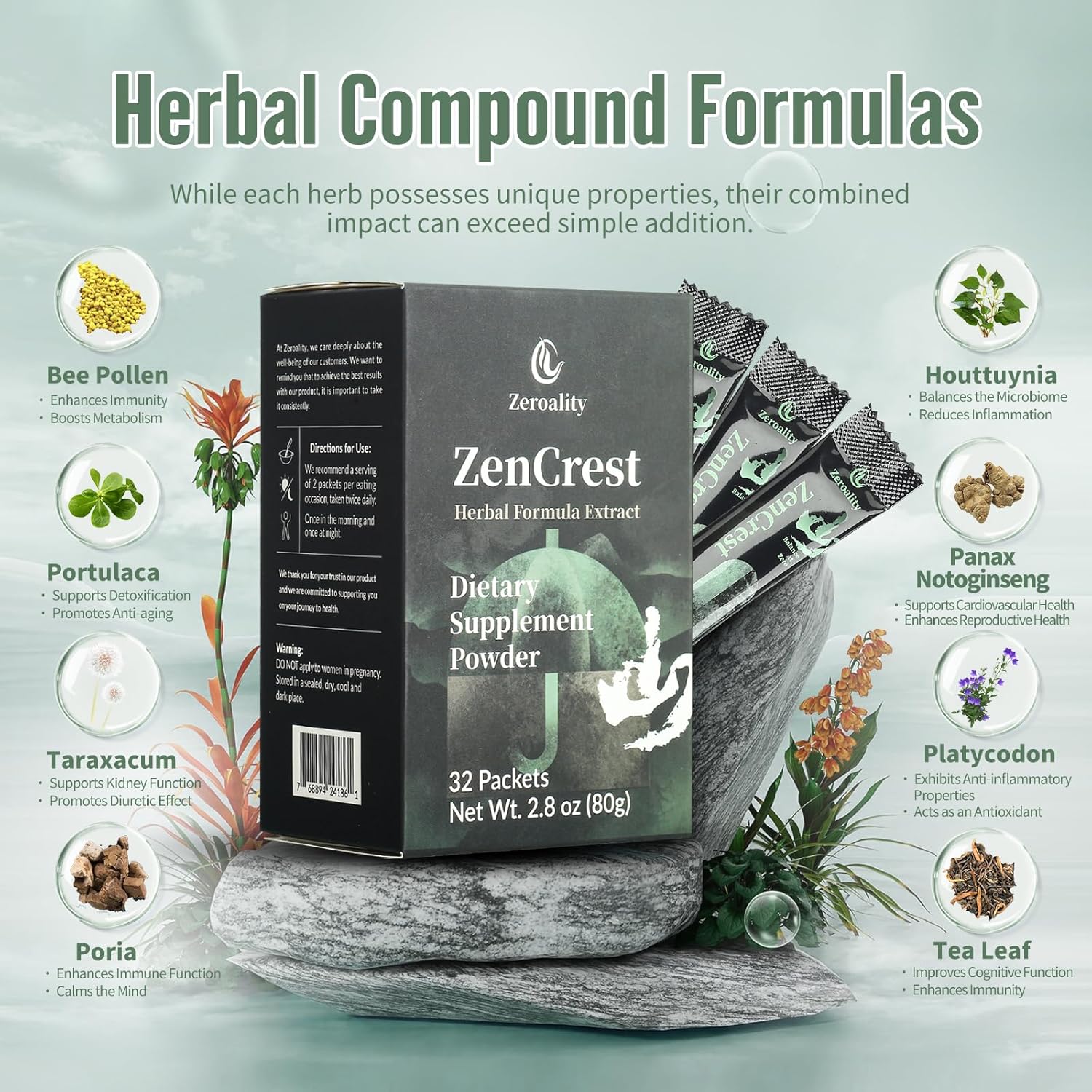 ZenCrest Prostate Supplement: Natural Chinese Herbal Formula, Promotes Healthy Prostate & Urogenital Function, Side Effect-Free (32 Packets)