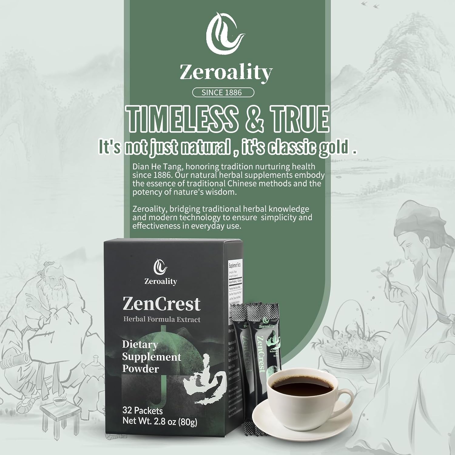 ZenCrest Prostate Supplement: Natural Chinese Herbal Formula, Promotes Healthy Prostate & Urogenital Function, Side Effect-Free (32 Packets)