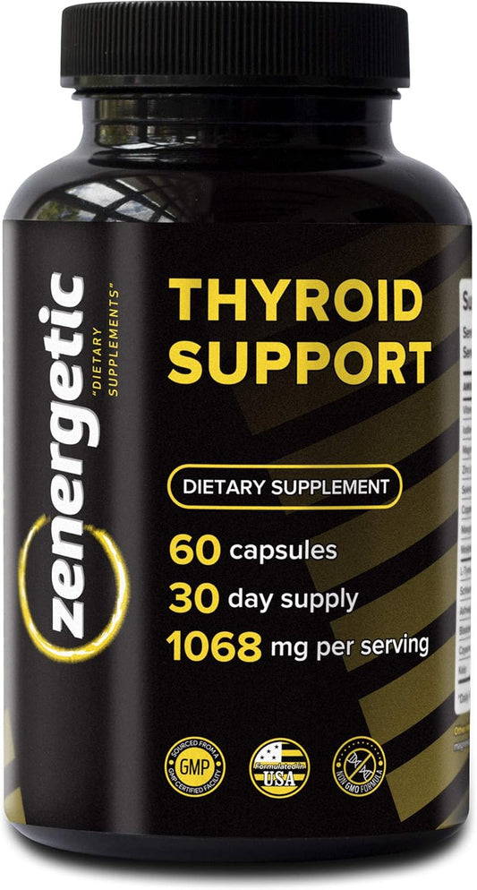 ZENERGETIC Thyroid Support Supplement for Energy, Metabolism & Hormonal Balance - L Tyrosine, Iodine, Ashwagandha, B-12, Magnesium - Non GMO Formula for Men & Women
