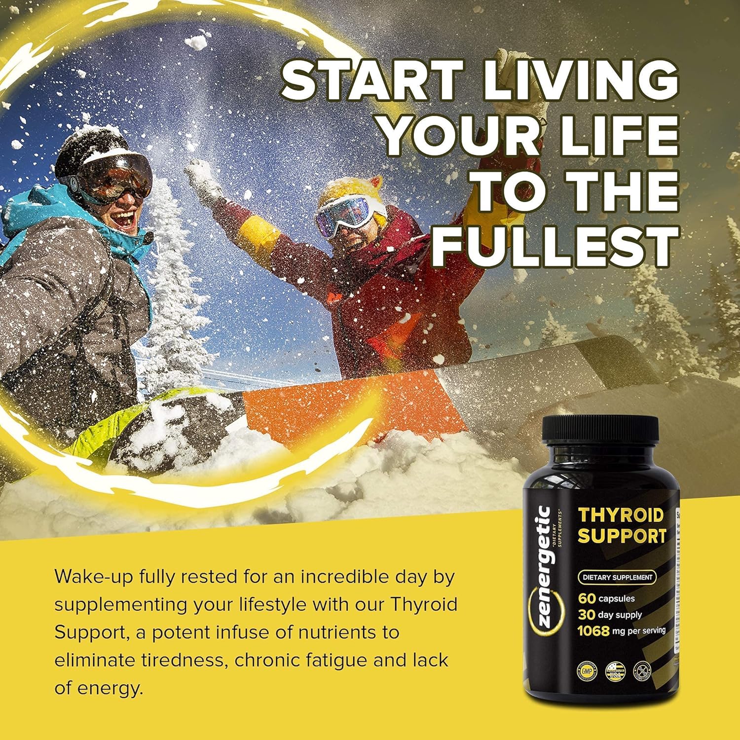 ZENERGETIC Thyroid Support Supplement for Energy, Metabolism & Hormonal Balance - L Tyrosine, Iodine, Ashwagandha, B-12, Magnesium - Non GMO Formula for Men & Women