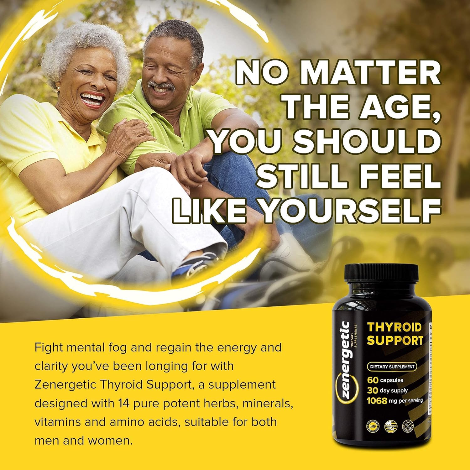 ZENERGETIC Thyroid Support Supplement for Energy, Metabolism & Hormonal Balance - L Tyrosine, Iodine, Ashwagandha, B-12, Magnesium - Non GMO Formula for Men & Women