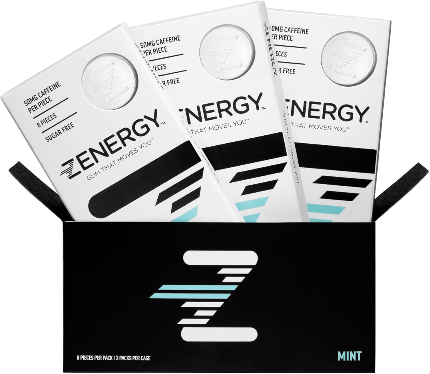 ZENERGY Energy Gum: Mint Flavor, 50mg Caffeine, 35% B6, 45% B12 Vitamin, Vegan, Sugar-Free, Calorie-Free, Gluten-Free, Aspartame-Free, Non-GMO, Instant Action - 24 Count (3 Pack)