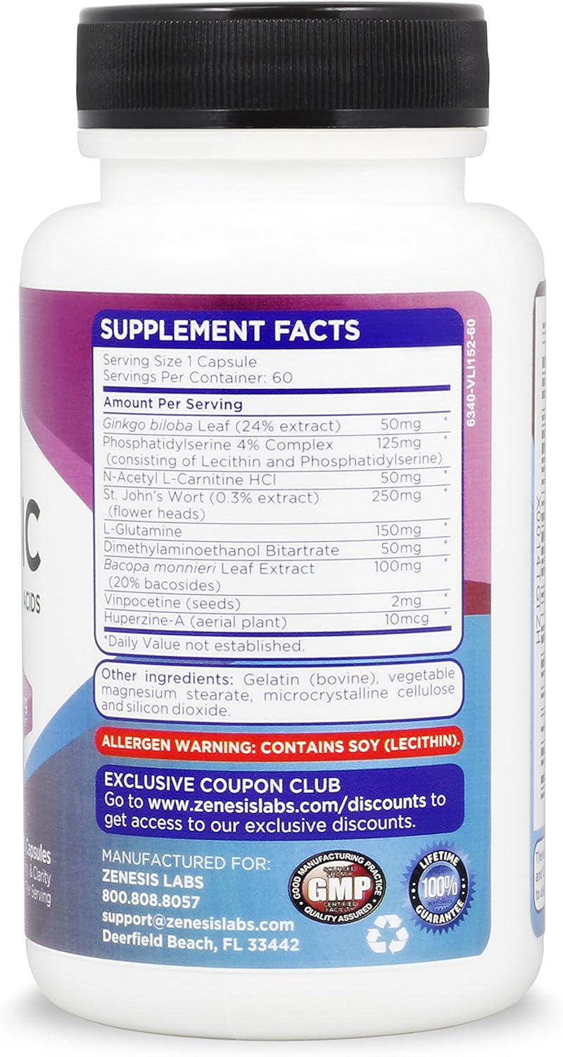 Zenesis Labs Mind SYNC - Natural Brain Support Supplement with Ginkgo Biloba, St John's Wort & L-Glutamine - 60 Capsules