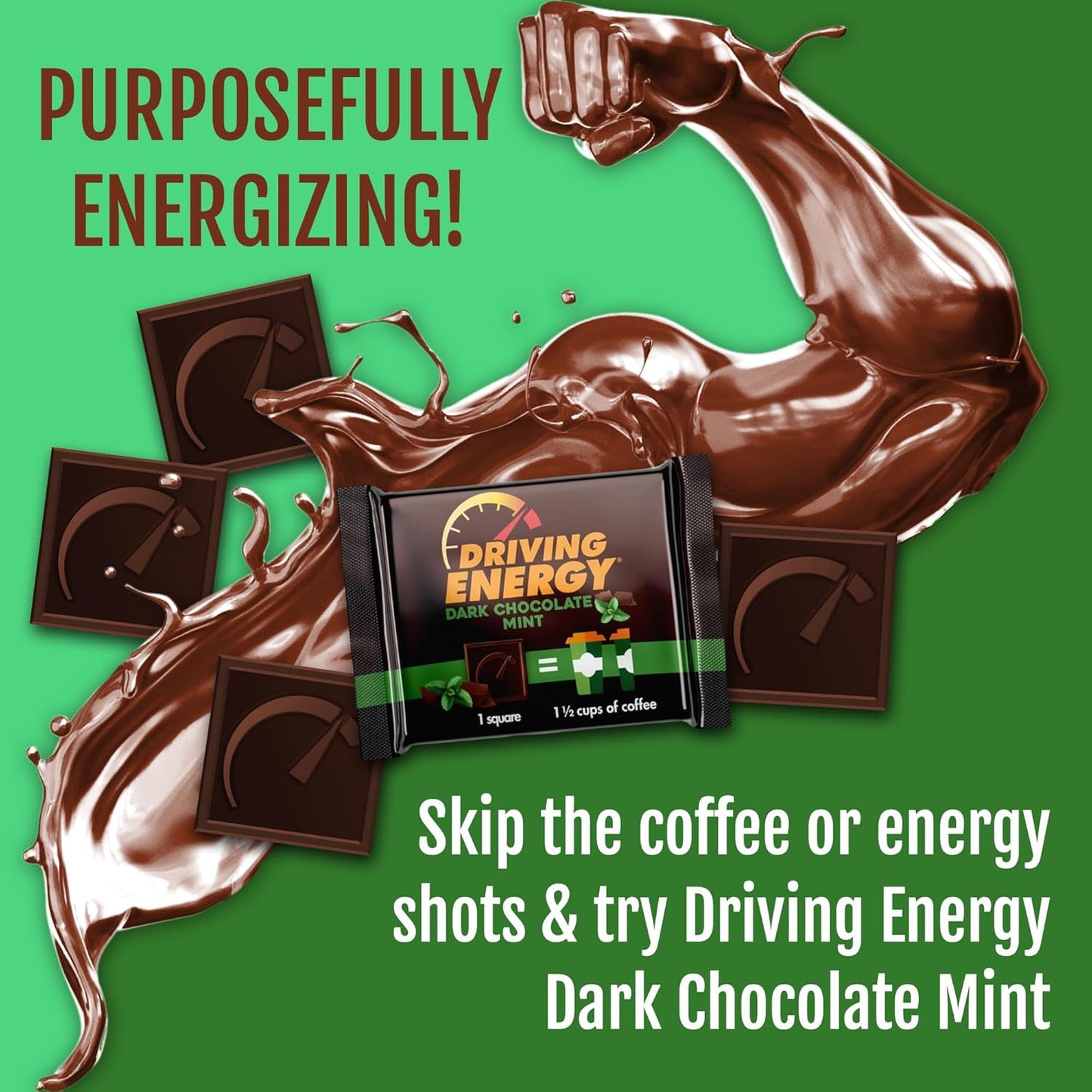 ZenEvo Driving Energy Dark Chocolate Mint Caffeinated Energy Bites - 150mg Caffeine for Long-Lasting Gym Energy - Low Carb Healthy Snack - 50 Count