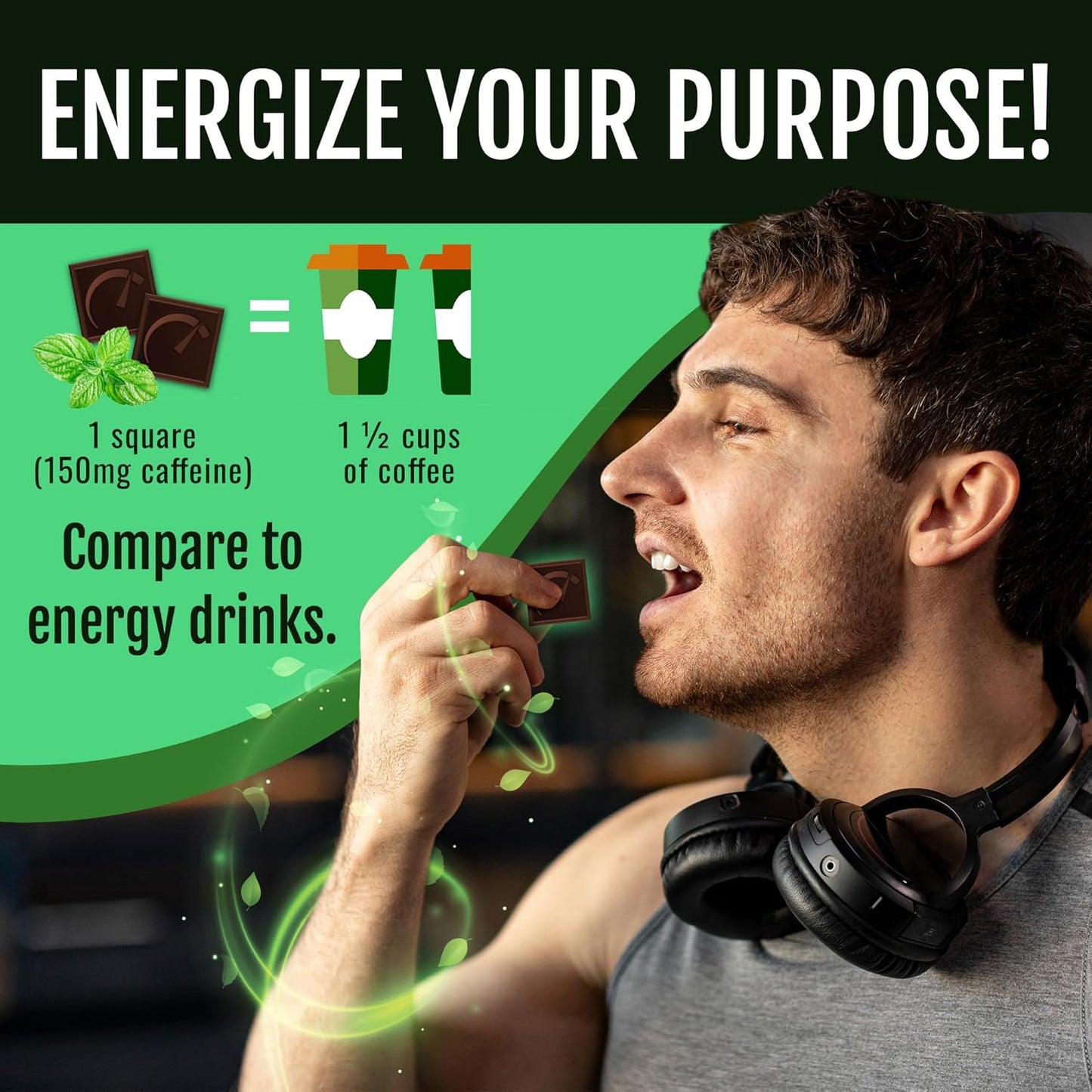 ZenEvo Driving Energy Dark Chocolate Mint Caffeinated Energy Bites - 150mg Caffeine for Long-Lasting Gym Energy - Low Carb Healthy Snack - 50 Count