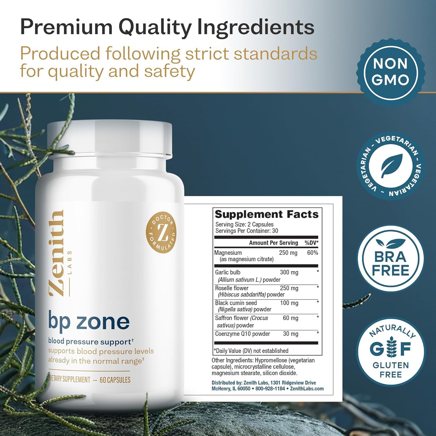 Zenith Labs BP Zone Herbal Extract Capsules - Natural Supplement to Lower Blood Pressure - Cardiovascular Support - 6 Pack