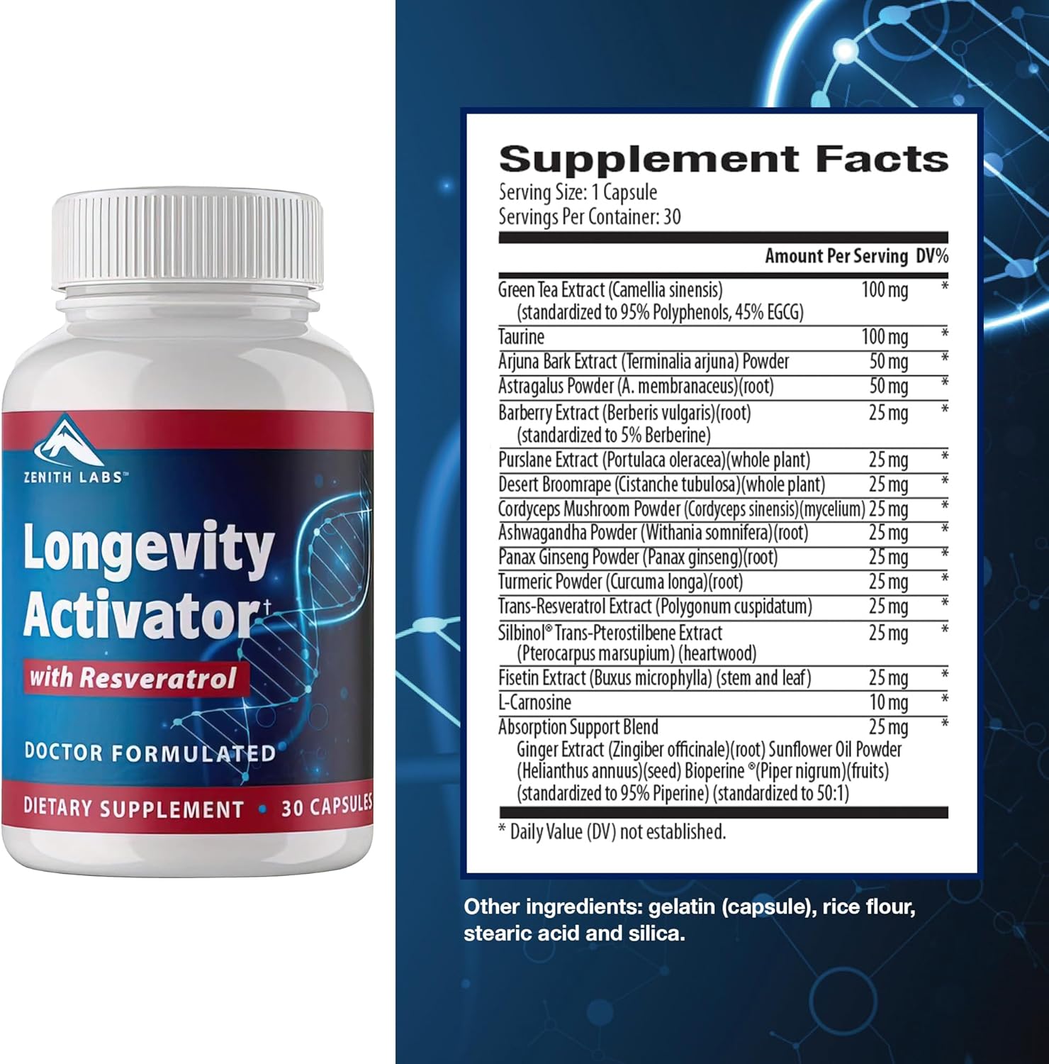 Zenith Labs Longevity Activator Anti-Aging Supplement with Resveratrol for Immune Function and Memory Support