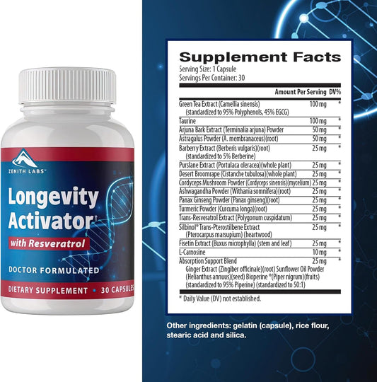 Zenith Labs Longevity Activator Anti-Aging Supplement with Resveratrol for Immune Function and Memory Support