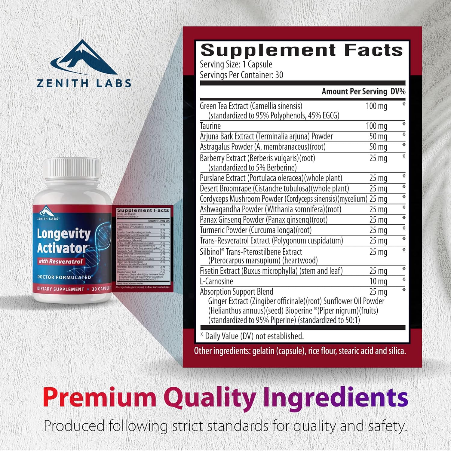 Zenith Labs Longevity Activator Anti-Aging Supplement with Resveratrol for Immune Function and Memory Support