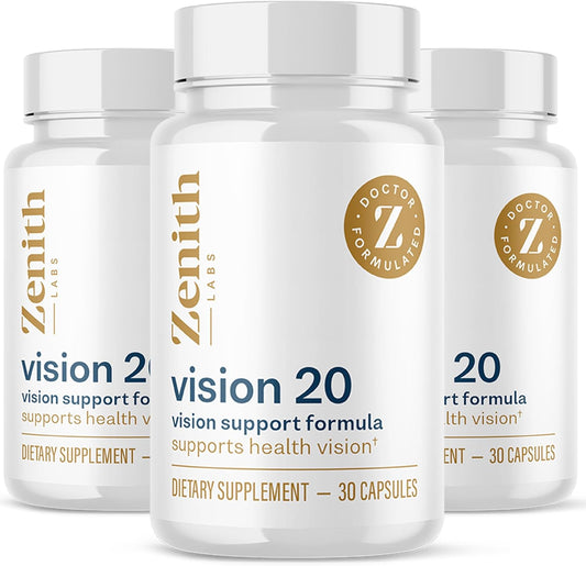 Zenith Labs Vision 20 Eye Vitamins - Carotenoid Blend with Lutein, Zeaxanthin, and Bilberry Extract - Promotes Eye Health and Reduces Eye Strain - Pack of 3
