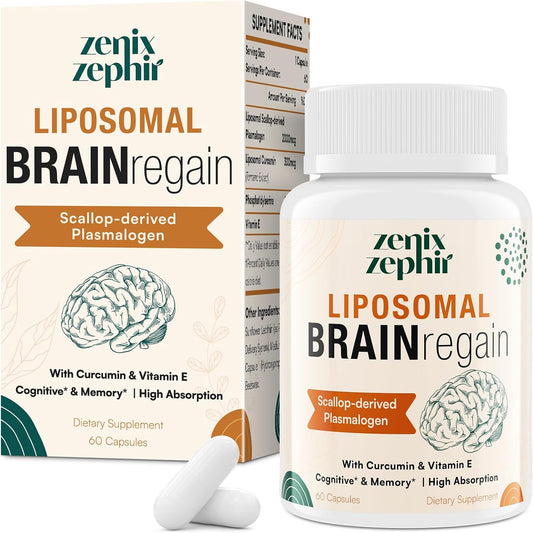 ZenixZephir Liposomal Brain Supplements with Plasmalogen, Curcumin & Vitamin E - Enhanced Absorption for Memory & Focus - Ideal for Seniors, Men & Women - Cognitive Health Booster - 60 Servings