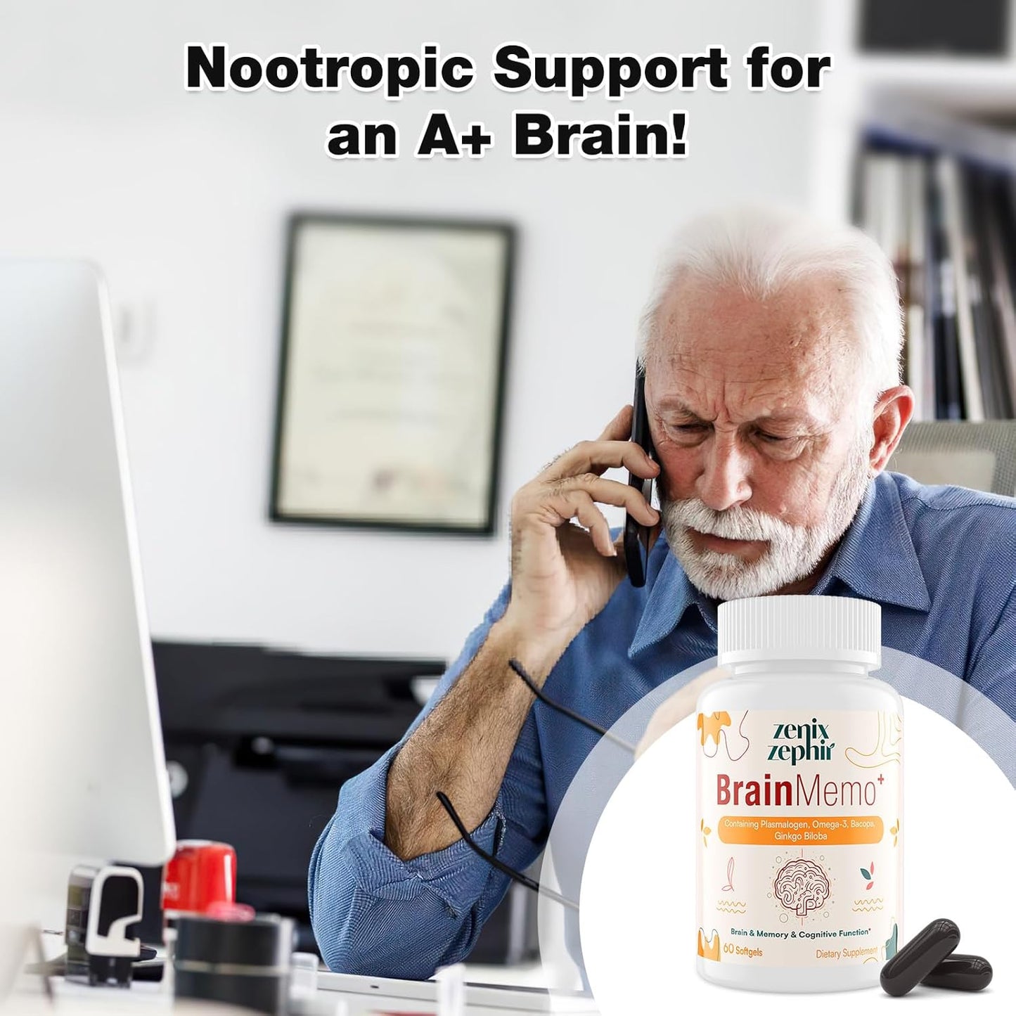 ZenixZephir Memory and Focus Brain Supplements - Omega-3 Phospholipid Complex for Cognitive Performance - Non-GMO - 60 Day Supply