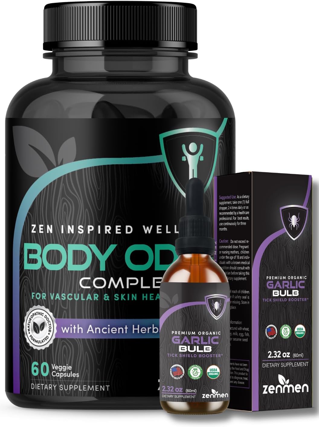 Zenmen Body Odor Supplement and Garlic Tincture Bundle for Overall Wellness