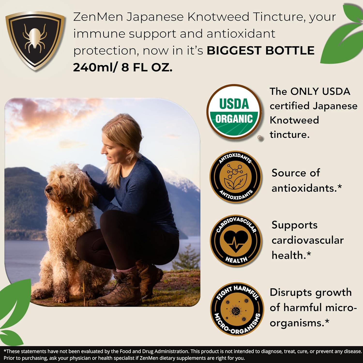 Zenmen Japanese Knotweed Tincture 240ml - Premium USDA Organic, 3rd Party Tested, High Resveratrol - Immune Support - Made in USA